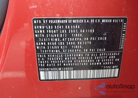 2018 Volkswagen Tiguan 2.0T Se/2.0T Sel from USA, damaged, VIN 3VV3B7AX6JM126620